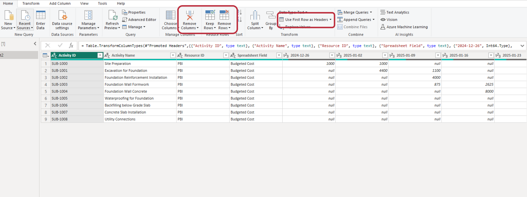 Power Query after steps 5 and 6